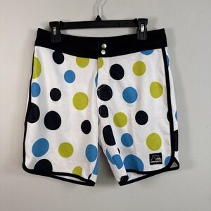 Quicksilver Board Shorts Mens Size 30 Polka Dots Black Band Swim Bathing Suit